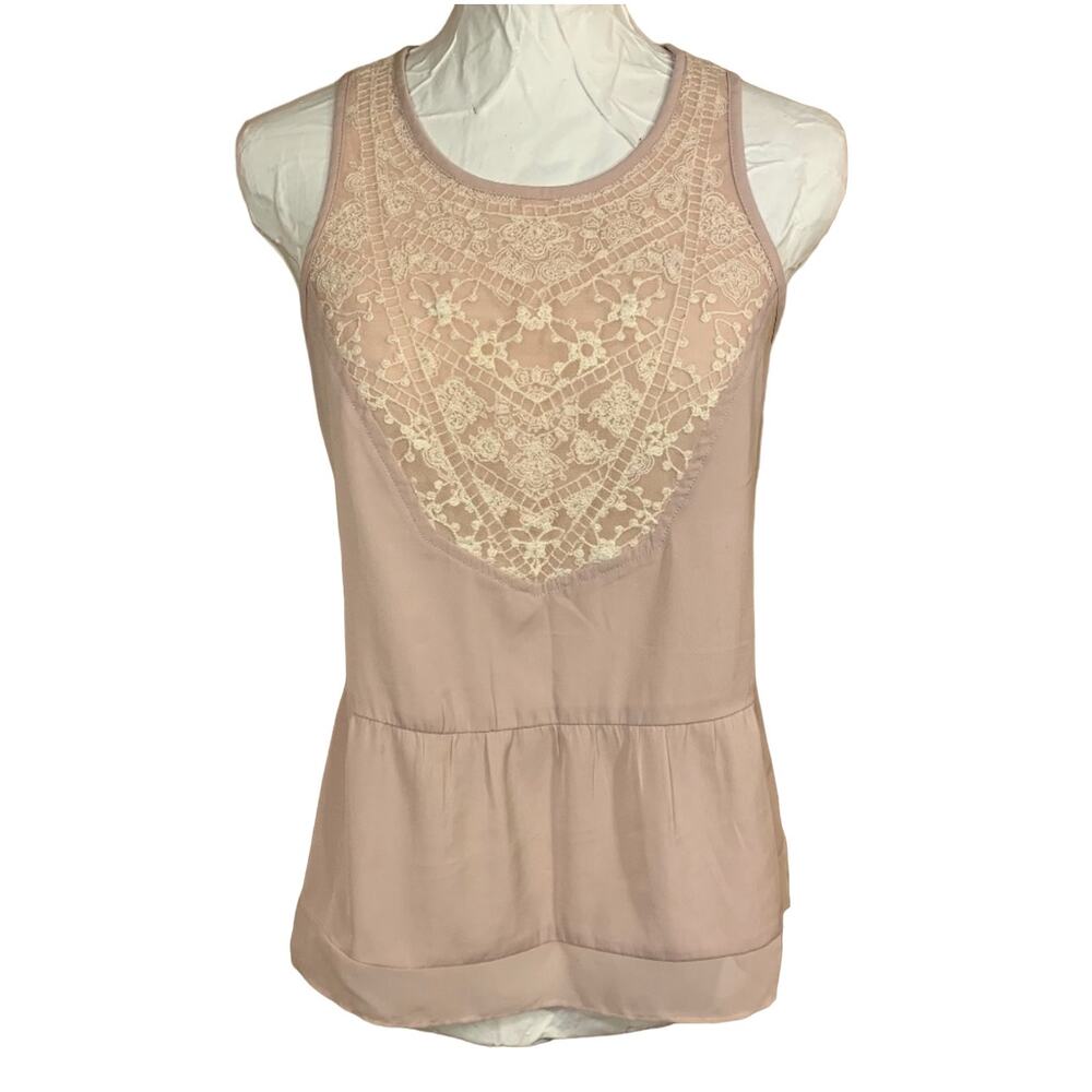 American Eagle Pink Sleeveless Blouse Womens S Crochet Floral Cottagecore Pastel